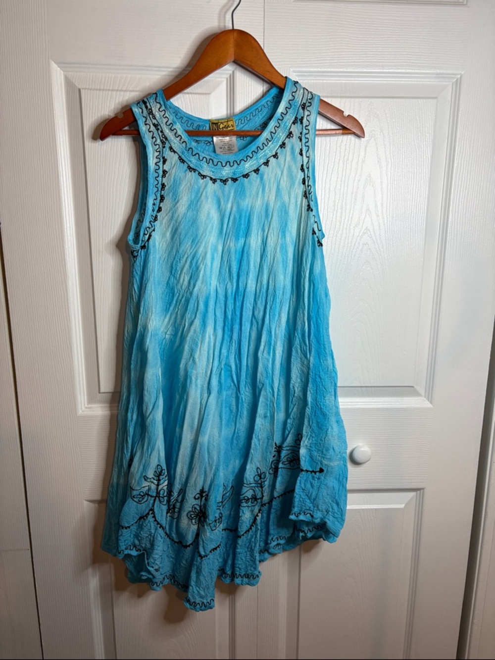 Ingear Blue Tie-Dye Embroidered Sleeveless Dress